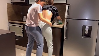 Aroused Wife Gets Vigorously Penetrated In The Kitchen While Doing Household Chores, Aiming To Reach Climax Before Her Mother-In-Law Arrives Home.